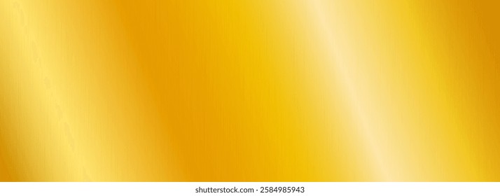 Golden metallic gradient texture. Gold metal foil background. Shiny polished yellow sheet for label, plate, plaque, sign, tag, print, banner. Slanted textured material surface. Vector backdrop