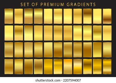 Golden Metallic Gradients  Premium Gold Swatches Collection Flat Vector