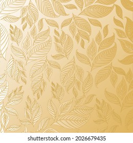 Golden metallic leaves seamless horizontal vector border. Elegant gold foil pattern. Use for elegant card decor, ribbons, autumn greeting card, invitation, celebrations
