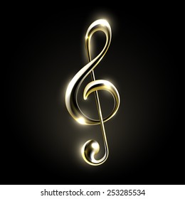 Golden metallic music note sign. Music icon