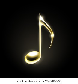 Golden metallic music note sign. Music icon