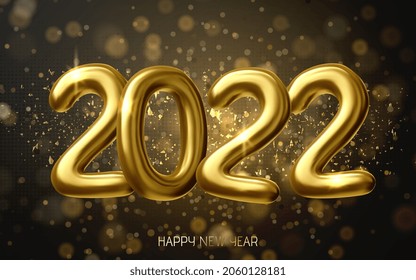 Golden metallic numbers happy new year. Vector background
