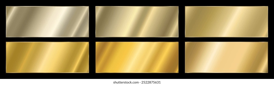 Gradiente oblíquo metálico dourado com quadro em plano de fundo preto. Um padrão com um gradiente metálico brilhante. A textura da folha. Vetor EPS 10