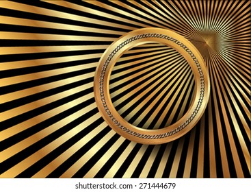 The golden metallic ring on the lines metallic golden background