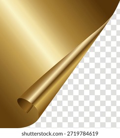 Folha metálica dourada descascada para trás, revelando um fundo transparente