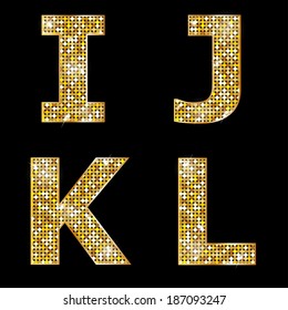 Golden metallic shiny letters I, J, K, L 