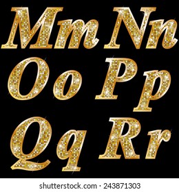 Golden metallic shiny letters M, N, O, P, Q, R 