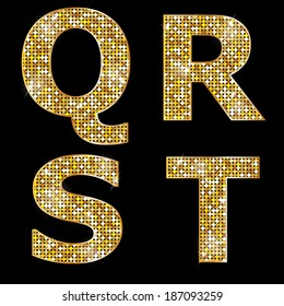 Golden metallic shiny letters Q, R, S, T 