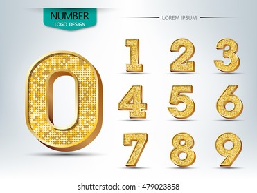 Golden metallic shiny numbers vector illustration