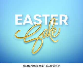 Golden metallic shiny typography Easter Sale. 3D realistic lettering for the design of flyers, brochures, leaflets, posters and cards EPS10