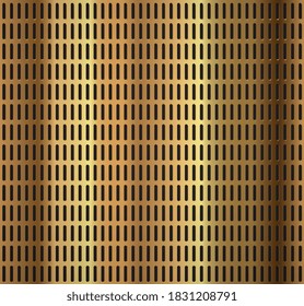Golden metallic steel texture background. Golden polished plate with a metal texture. Gold carbon fiber texture. Background of gold perforated metallic surface with holes. Industrial design backdrop.