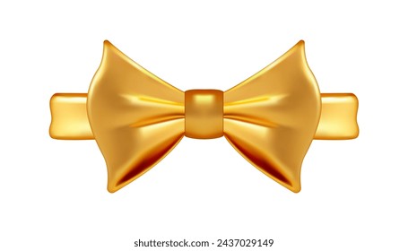 Golden metallic tied bow hairpin elegant luxury female accessory 3d icon realistic vector illustration. Premium shiny metal butterfly fashion hair tool glamour hairstyle pin elegance hairdo decor