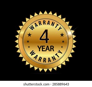 golden metallic4 year warranty badge - vector eps10