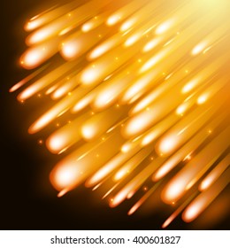 Golden meteor falling from the top background