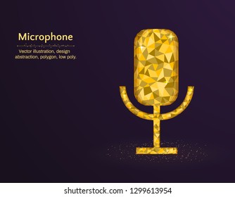 Golden microphone low poly vector illustration, Polygon icon on a purple background
