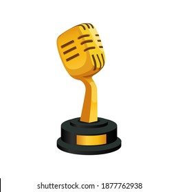 Golden microphone thropy award achievement for singer symbol concept in cartoon illustration vector on white background