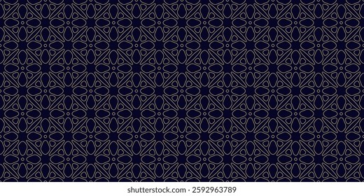 Golden minimal seamless pattern. Luxury black and gold outline vector geometric floral ornament. Abstract background texture with small flower silhouettes, leaves, thin lines. Repeated modern design