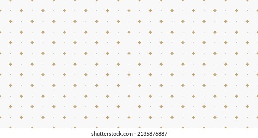 Patrón sin fisuras del vector dorado con pequeñas formas de diamante, estrellas, rombos, puntos. Fondo geométrico simple y ancho. Resumen de textura minimalista de oro y blanco. Decoración de lujo