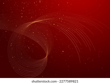Golden minimal wavy lines and dots on red background. Vector design