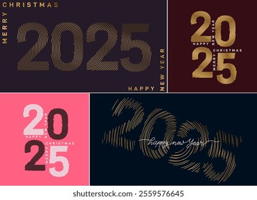 Golden minimalist New Year 2025 design with elegant, luxury numbers.  Numbers made of thin gold lines giving a modern and sophisticated look. Vector illustration. Christmas, business concept.