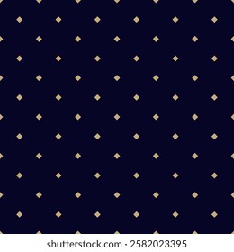 Golden minimalist seamless pattern. Simple vector gold and black geometric texture with small rhombus shapes, diamonds, tiny squares, dots. Stylish basic background. Repeated design for decor, cover