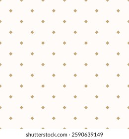 Golden minimalist seamless pattern. Simple vector gold and white geometric texture with small rhombus shapes, diamonds, tiny squares, dots. Stylish basic background. Repeating design for decor, print