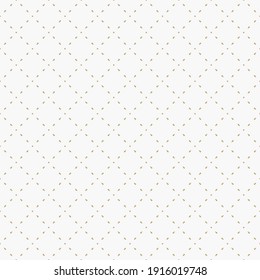 Golden minimalist vector seamless pattern. Subtle minimal geometric texture. Simple gold and white abstract background with small shapes, dots, lines, grid. Cute repeat design for wallpapers, decor