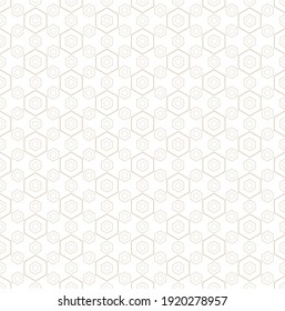 Golden minimalist vector seamless pattern. Simple delicate geometric texture with small linear hexagons. Subtle modern gold and white minimal background. Luxury repeat design for print, decor, wrap