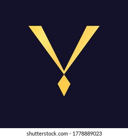Golden minimalistic abstract geometric simple traingle business logo icon design, Letter V