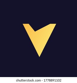 Golden minimalistic abstract geometric simple triangle business logo icon design, Letter V