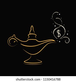 Golden Miracle Lamp Money Blessing Vector Illustration