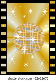 golden mirror ball  in a film strip