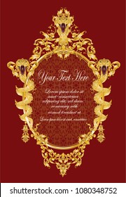 Golden mirror frame decorated with cobra and?vintage Victorian elements.
