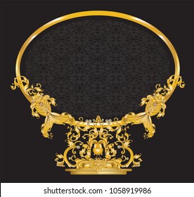  Golden mirror frame decorated with fish?es  symbol and vintage Victorian metal elements 