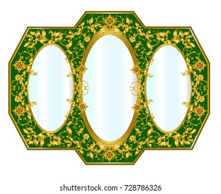 Golden mirror frame with floral vector design baroque style gold metal beautiful corner