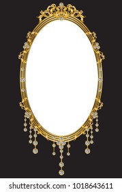 Golden mirror frame with Victorian elements and diamonds setting, vector,illustration