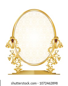 Golden mirror ?frame with king cobra and vintage baroque metal elements 