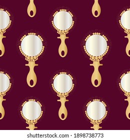 Golden mirror pattern from cosmetic set, seamless, golden, mirror vector repeat