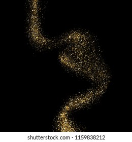 Golden mist of sparkling glitter haze with shiny particles light and smoke wave effect. Vector abstract modern glittery twirl design for luxury premium background