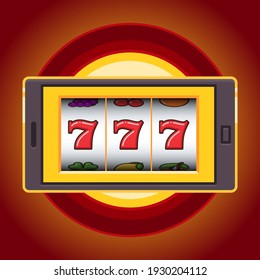 Golden mobile phone slot machine jackpot lucky wins vector illustration