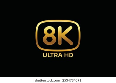 Ícone de Ultra HD moderno dourado 8K de resolução de 8K em ilustrador de vetor de sinal de Ultra HD dourado.