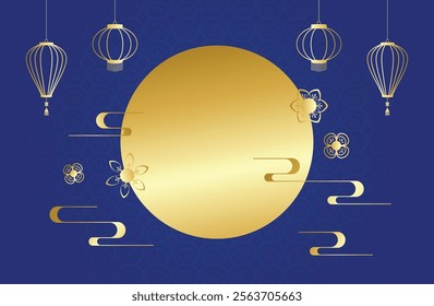 golden modern oriental style cloud and lantern background