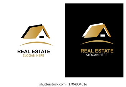 Golden Modern Real Estate Logo Template.Home icon symbol vector.