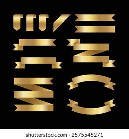 Golden modern simple ribbons collection. Flat banner ribbon for decorative design