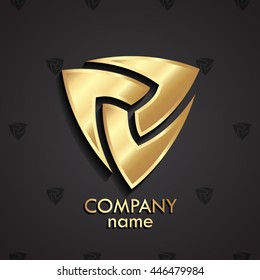 golden modern triangle design 3d logo / vector illustration 