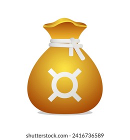 Golden money bag with any currency symbol. Cash money, business and finance 3D element.