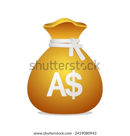 Golden money bag with Australian Dollar sign. Cash money, business and finance 3D element object.