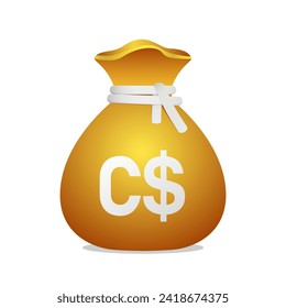 Golden money bag with Canadian Dollar sign. Canada Cash money, business and finance 3D element object.