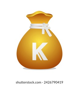 Golden money bag with Kenyan Shilling sign. Cash money, business and finance 3D element object.