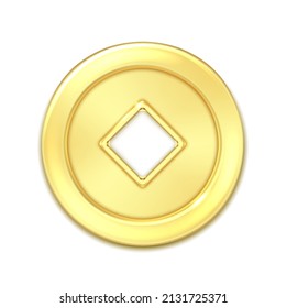 golden money coin china gold cash 3d realistic vector